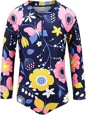 Girls One Piece Swimsuits Long Sleeve Rash Guard for Kids Girls Hawaiian Swim Shirts UPF 50 Sun Protection