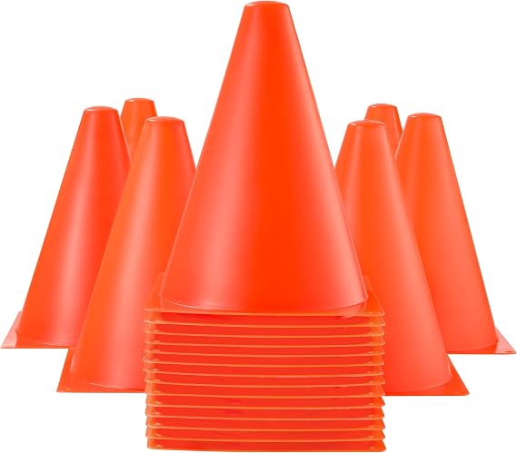 Dazzling Toys Mini Traffic Cones - 7" mini Cones, Sports Safety Cones for Soccer Cones and Basketball Practice Equipment - Mini Orange Cones for Soccer Practice and Small Driving Practice Cones.