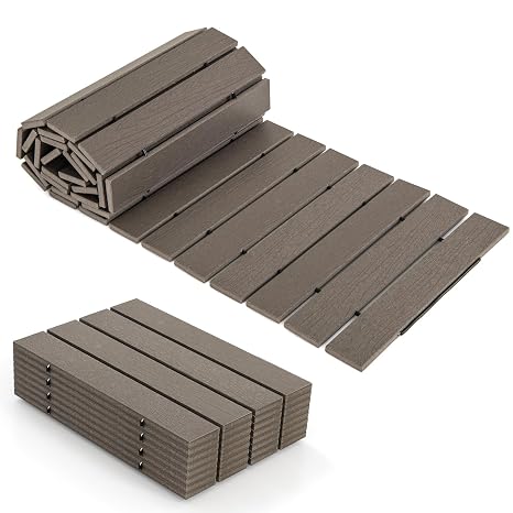 Giantex 8 FT Garden Pathway, Waterproof HDPE Outdoor Walkway with Non-Slip Surface, Weather Resistant Roll Out Straight Walkway for Outside Patio Backyard Beach Wedding Party (17''W,Ash Gray)