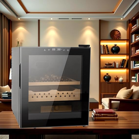 Electric Humidor, Cigar Humidor Cabinet, Thermostatic Electric Cooler Cabinet with Digital LED Screen, Desktop Cigar Humidor Smart Humidity & Temp Control, Gifts for Men (Black, 50L 250 Cigars)