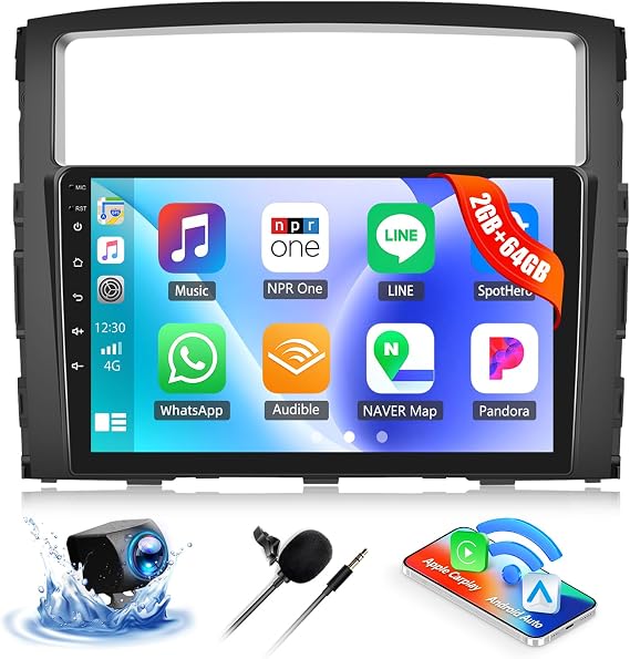 2G+64G Car Radio for Mitsubishi Pajero 2006-2014 Montero 2008-2017 with Wireless CarPlay Android Auto, Android 13 Head Unit, 9" Touch Screen Car Stereo with Bluetooth, GPS, WiFi, HD Backup Camera