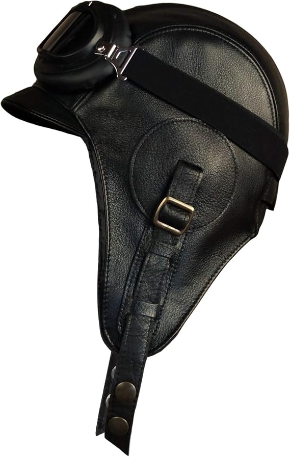 Real Leather Aviator Hat, Black Leather Helmet, Pilot Cap, for Men and Women, Simon Model