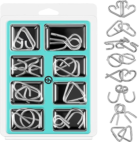 8 Pieces Metal Puzzle Metal Puzzle Set IQ Games Patience Game Skill Game Metal Puzzle Thinking Games Toy Mini Gift for Adults and Children