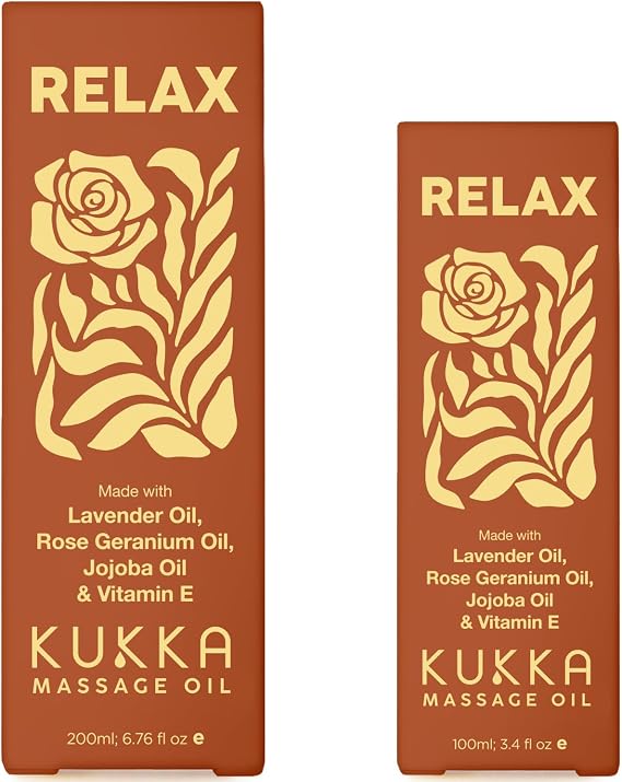 Kukka Relax Massage Oil (6.76 fl oz) & Relax Massage Oil (3.4 fl oz) Set - Body Oils for Women & Men - Spa Quality & Light Weight