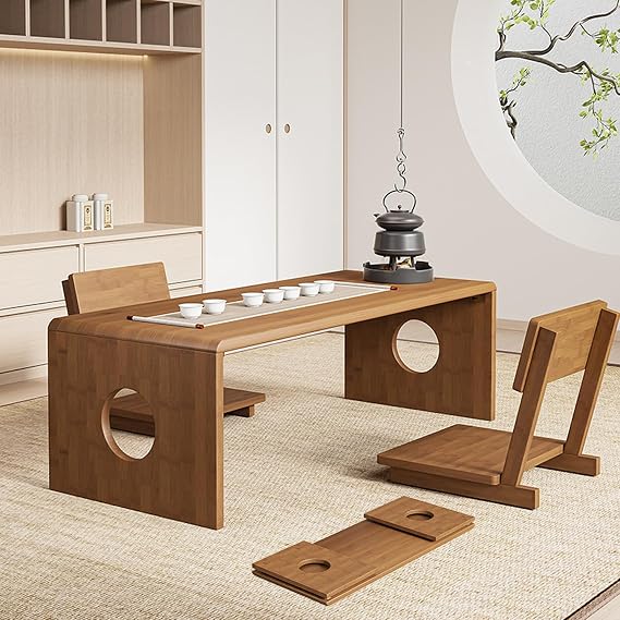 Folding Floor Coffee Table for Living Room, Foldable No Assembly Low Table for Sitting On The Floor, Japanese Wooden Tea Desk, for Meditation Dining Home Office,60X37X30cm