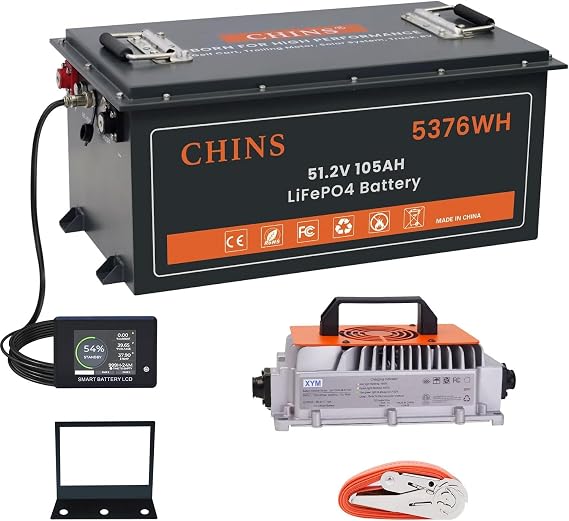 CHINS 48 Volt 105AH Lithium Battery for Golf Cart, 200A BMS, Includes 18A Charger, Monitor, 5000+ Cycles