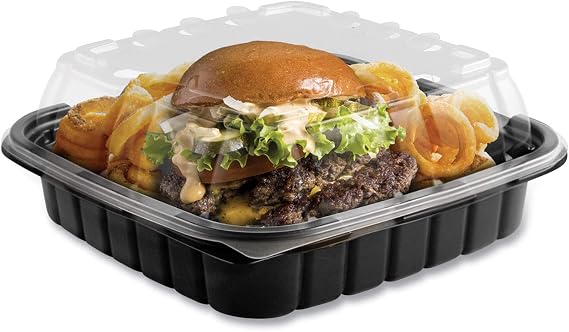 Anchor Packaging Crisp Foods Technologies Containers, 33 oz, 8.46 x 8.46 x 3.16, Clear/Black, Plastic, 180/Carton