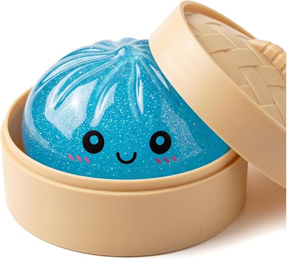 Dumpling Squishy with Steamer Box, Chunks Filled Squishy Viral Dumpling, Fidget Toys for Fan（BLUD)