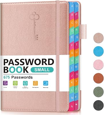 Small Password Keeper Book with Colorful Alphabetical Tabs, Hardcover Password Log-book for Internet Password and Website Address, 4.16.2 Large Password Notebook for Home Office Rose Gold