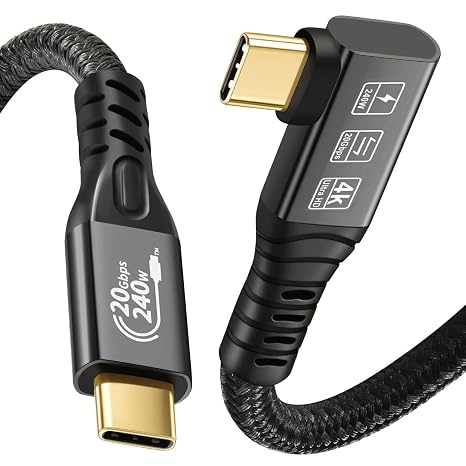 20Gbps USB C 3.2 Gen 2x2 Cable, 90Degree Type C 4K@60Hz UHD Video 5A/240W PD3.1 Fast Charge Compatible with Thunderbolt 3/4 for iPhone 15Pro MacBook