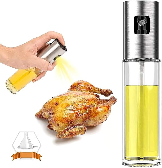 Olive Oil Sprayer Mister Bottle, Versatile Glass 100ml Oil Spray for cooking, Salad, BBQ, Kitchen Baking, Roasting