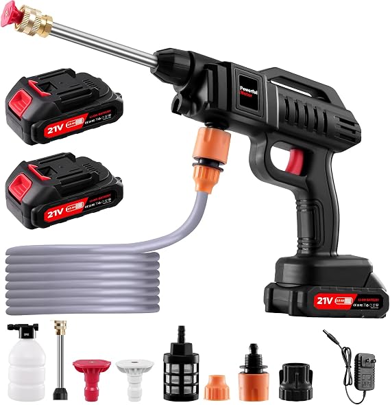 Cordless Pressure Washer, 1500W Portable Power Washer, Rechargeable Battery Pressure Washer with 5M Hose & 3 Nozzles, Electric Pressure Washers for Car Patio Garden Cleaning Watering