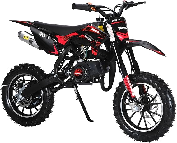 50cc Dirt Bike, Gas Powered Motorcycle with Front Rear Disc Brakes, Shock Absorption, Pull Start, Off-Road Dirtbike for Kids 8-14, Max 1.25KW/25 Mph, Kids Dirt Bike Great for Gift Red