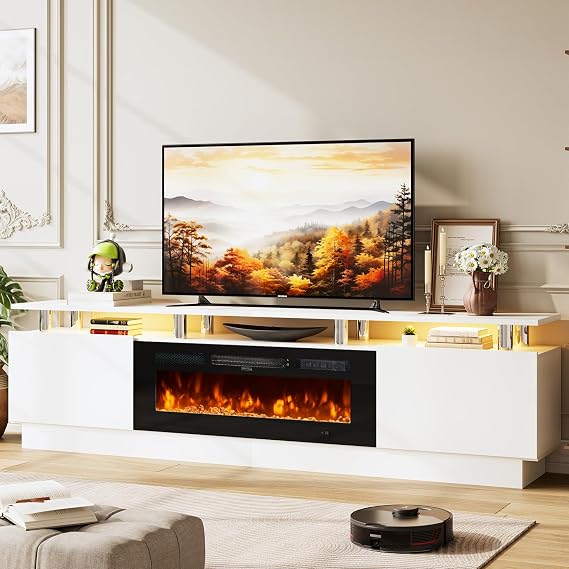 TV Stand & Media Console 80 Inch, Entertainment Center with Storage Shelves, Fits TVs up to 90 Inches, Modern Living Room Cabinet