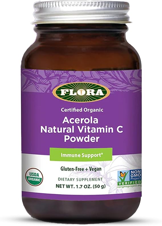 FloraHealth Acerola Natural Vitamin C Powder, Certified Organic, 1.7 oz.