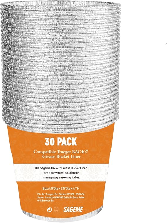 30 Pack BAC407 Grease Bucket Liner for Traeger Grills,Drip Liner Drip Pan for HDW152 Grease Bucket Traeger Pro Series 575/780, 20/22/34, Ironwood 650/885 Grills