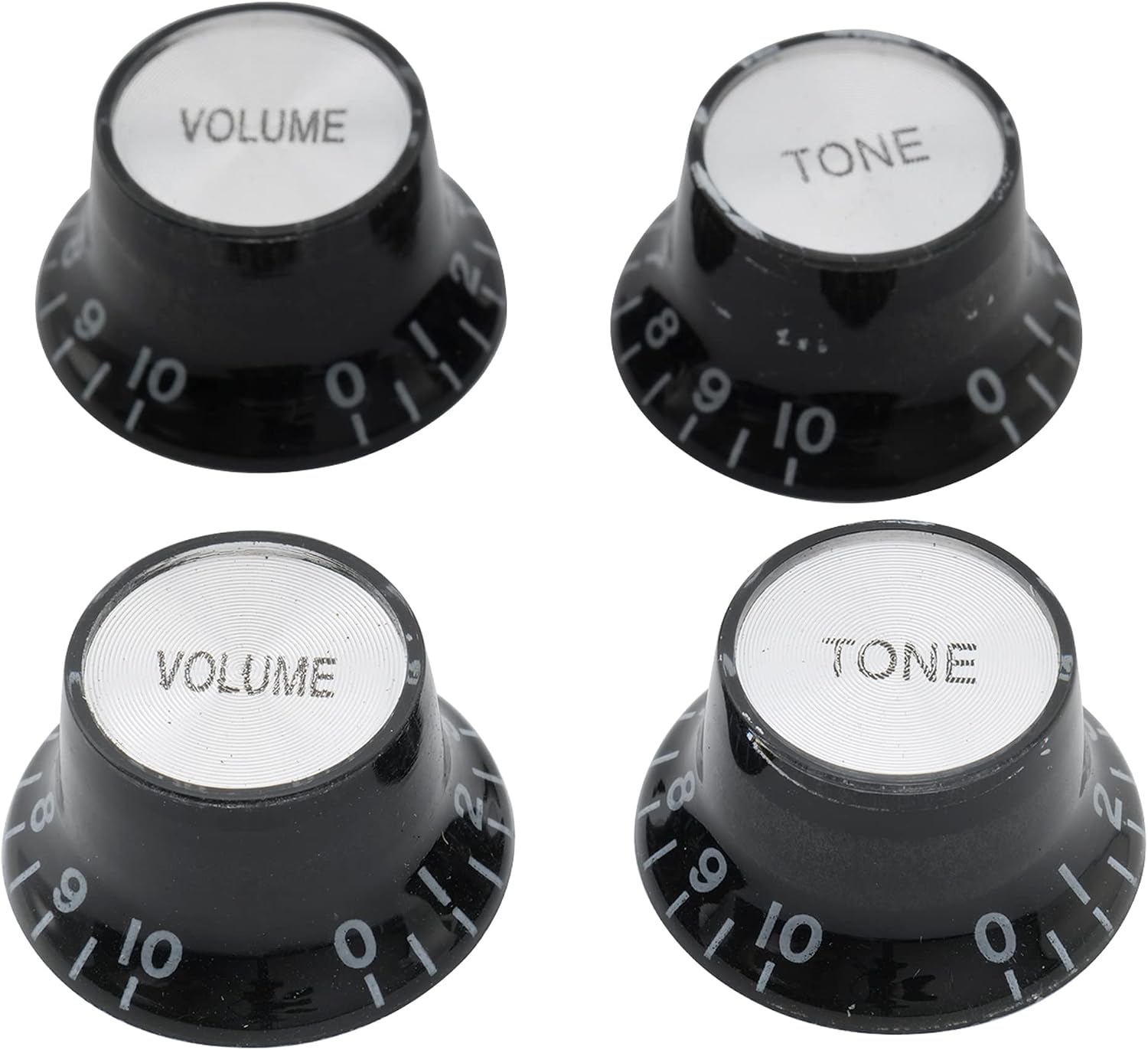 Musiclily Metric Top Hat Bell Knobs 2 Volume and 2 Tone Control Knobs Set for Epiphone LP SG Style Electric Guitar, Black with Silver Reflector