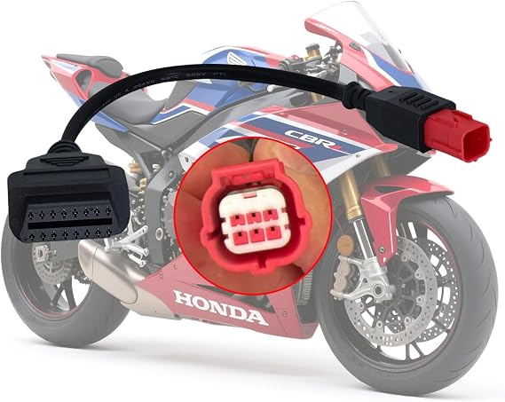 6Pin OBD2 Adapter for Honda Kawasaki Suzuki Yamaha OBD Diagnostic Cable | for Guzzi Ducati Piaggio Vespa Motorcycle OBD Cable,Euro5 6 Pin Connector Fits CAN Bus/K-Line,Work with Elm327 Scanner Tool