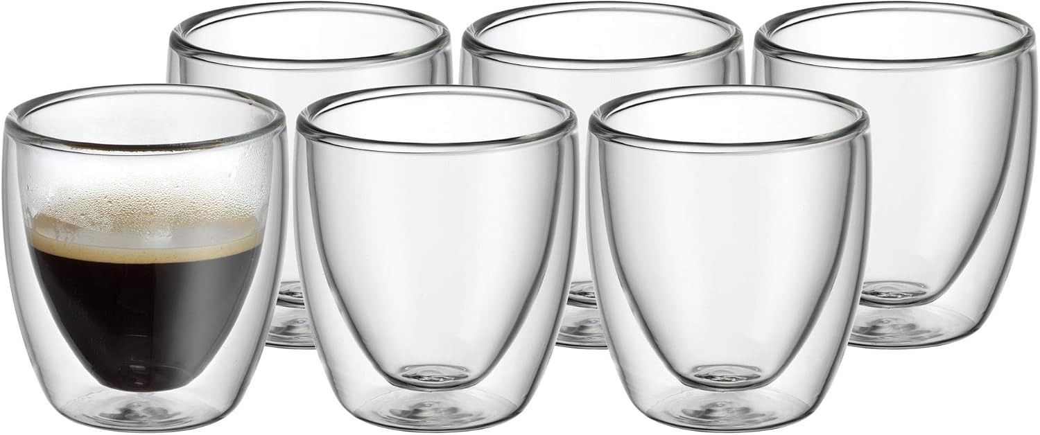 WMF Kult Double-Walled Espresso Cups Glass Set of 6 Double-Walled Glasses 80 ml Floating Effect Thermal Glasses Heat Resistant Espresso Glass