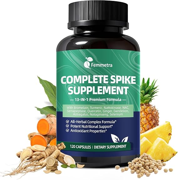 Spike Protein Support Capsules, 8000 FU Nattokinase Supplement with Bromelain and Curcumin, 13-IN-1 Full Spectrum Spike Support Supplement for Immune & Antioxidant Health, Vegan, Non-GMO, 120 Capsules