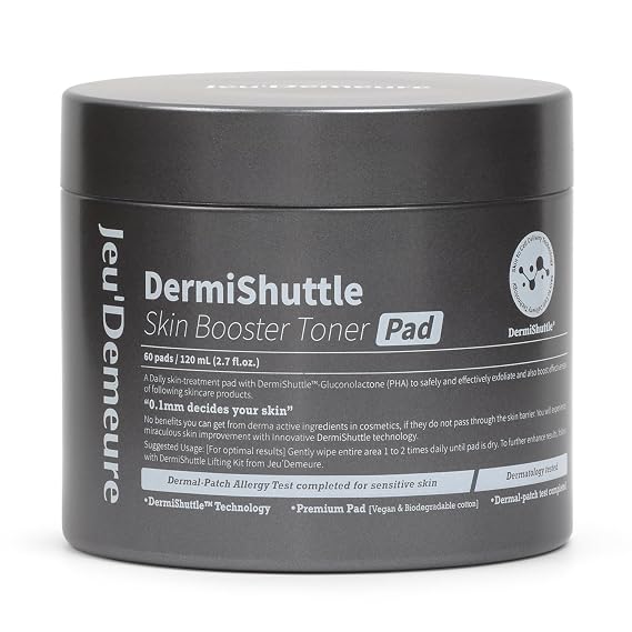 JEU'DEMEURE DermiShuttle Skin Booster PHA Premium Toner Pads, Exfoliating, Minimizing Pores, Dead Skin & Blackheads,100% Cotton Facial Pad, For Sensitive Skin, Korean Skin Care, 60 Pads 2.7 fl.oz