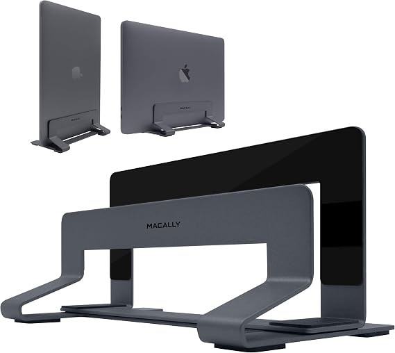 Macally Vertical Laptop Stand for Desk | Laptop Holder Vertical | MacBook Stand Closed (Pro/Air) Save Space and Improve Airflow