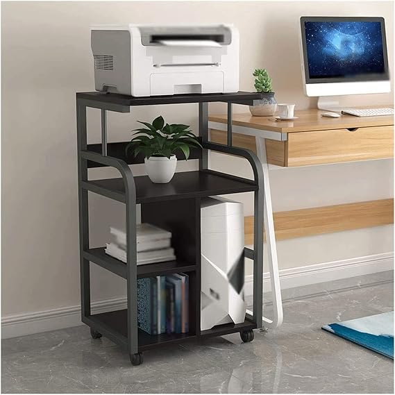 Printer Table 3-Layer Printer Stand, Floor Type Mobile Printer Storage with Metal Frame, Large Capacity Printer Shelf, Easy to Install Storage Shelve