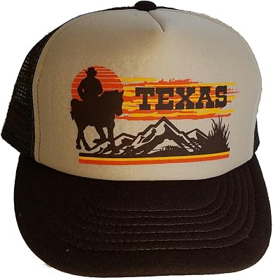Texas Sunset Cowboy Horse Mesh Trucker Hat Cap Snapback Brown