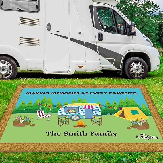 Custom RV Rug Making Memories At Every Campsite Outdoor Rug for Camping Trailer Decor 30 x 55 Inch RV Patio Mats, Floor Mat, Camping Rugs