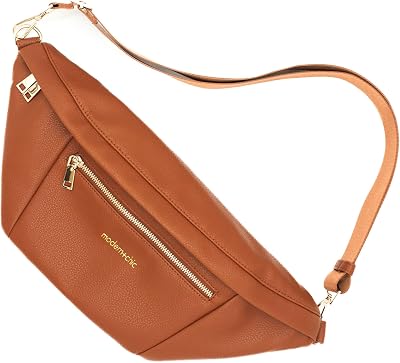 ModernChic Sling Bags for Women - Presley Oversized Sling Bag, Vegan Leather Crossbody Bag with Strap & Multiple Pockets Camel