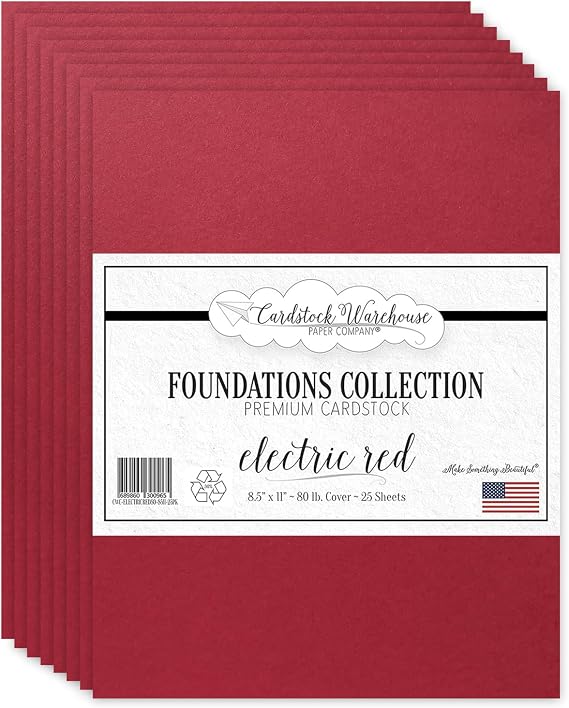 Cardstock Warehouse Foundations Electric Red - 8.5 x 11" - 80 Lb. / 215 Gsm 100% Recycled Premium Cardstock Paper - 25 Sheets
