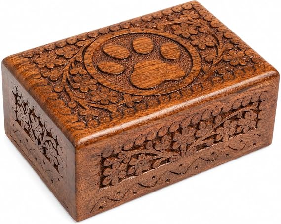 Wooden Pet Memorial Keepsake Cremation Urns for Ashes Pet Urn Wood Keepsake Box Urns for Cat Dogs Ashes | Cat Memorials (Paw)
