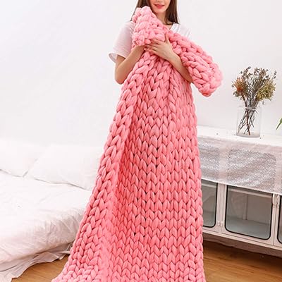 Chunky Knit Blanket Soft Handmade Pink, Knitted Blanket Throw Chunky Stylish & Cosy 6cm Wide Knitting Throw for Sofa Bed Soft Cozy Blanket Home Decor- 120x150cm