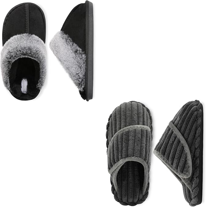 Besroad Kids Slippers Girls Boys Fuzzy House Slippers Black and Dark Grey Size Big Kid 4-5