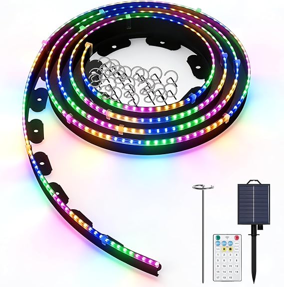 Landscape Edging with Solar String Light, 10FT, 2in Depth, Timer | No-Dig Metal Stakes, Remote Timer Control, for Curved and Straight Garden Beds, Multiple Lighting Effects