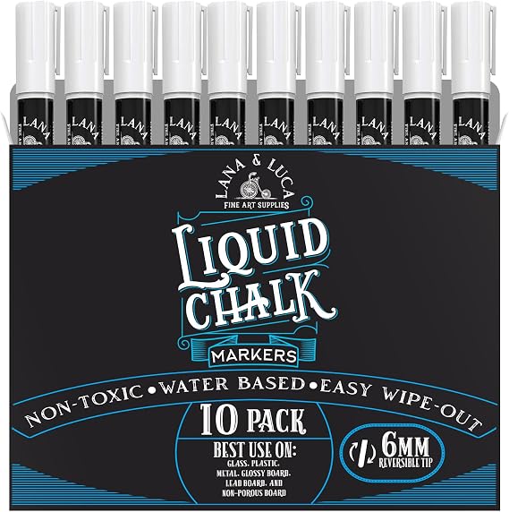 LANA & LUCA White Liquid Chalk Marker Pens - White - 10 Pack, 6mm