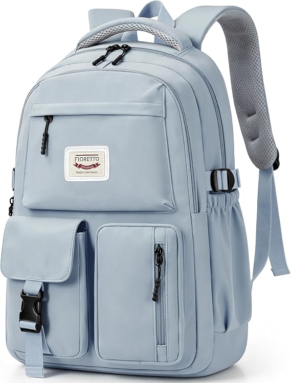 FIORETTO Lightweight School Backpack Womens, Cute School Bag for Teenager Girls, 15.6 Laptop Rucksack Backpack for School Casual Daypacks Travel Backpack for College Work Blue 25L