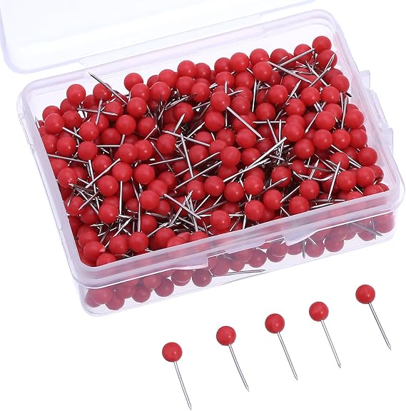 WILLBOND 500 Pcs Map Push Pins Round Thumb Tack,Red
