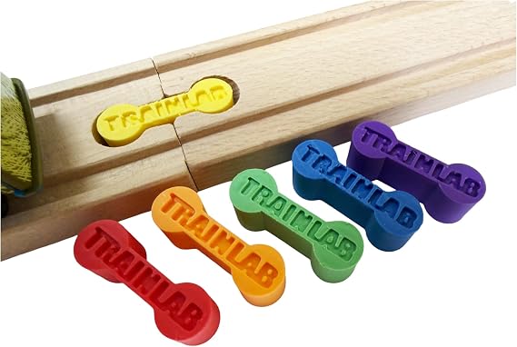 DogBone Wooden Train Track Connectors, Adapters Compatible with Thomas and Friends, Brio, and All Wooden Railway Systems for Kids and Adults (6pcs) (Rainbow) Rainbow
