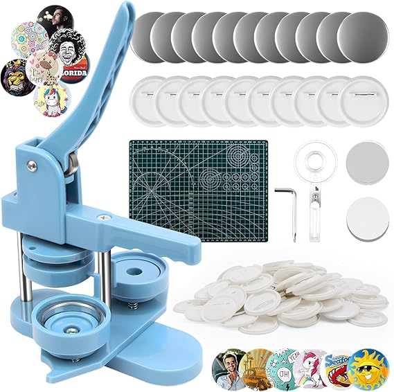 58mm Badge Maker Machine, Pin Maker with 100 Accessories, Circle Cutter & Cutting Board, Button Maker Machine 2.25 Inch, DIY Badge Punch Press Kit for Adults Kids, Great Gift for Birthdays, Christmas