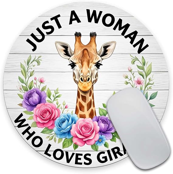 Smooffly Giraffe Round Mouse Pad, Mouse Pads for Women, Funny Quote Mouse Pad, Giraffe Lover Present, Office Decor for Women - Just a Woman,Who Loves Giraffes