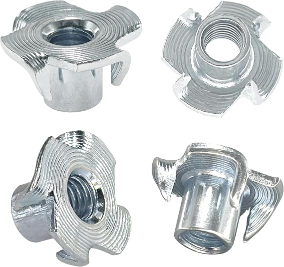 40 PCS Four Pronged T-Nuts, Galvanized Furniture Nuts for Woodworking and Office Equipment (M6*10mm)