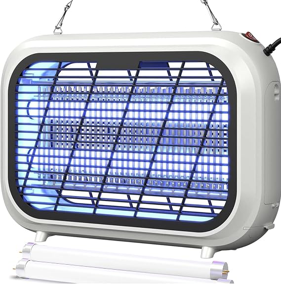 Mosiller Indoor Electric Bug Zapper, Powerful Fly Zapper with Double-Layer High-Voltage Grid, All-Round Mosquito Catcher for Fly, Mosquito, Moth, Gnat, Trap, Removable Tray & 2 Replace Light Tube