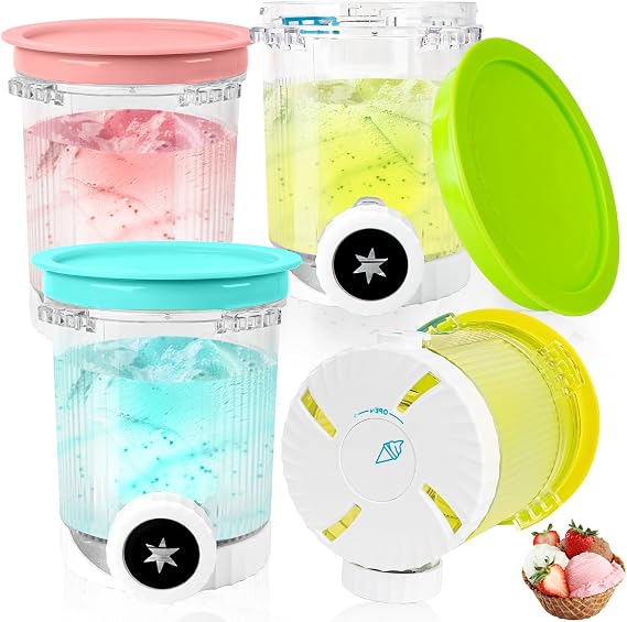 4 Pack Creami Deluxe Tubs for Ninja Swirl by CREAMi Soft Serve & Ice Cream Maker NC701UK NC700UK NC701 Series, BPA-Free & Dishwasher Safe, 16oz Creami Pots Containers with Color Lids