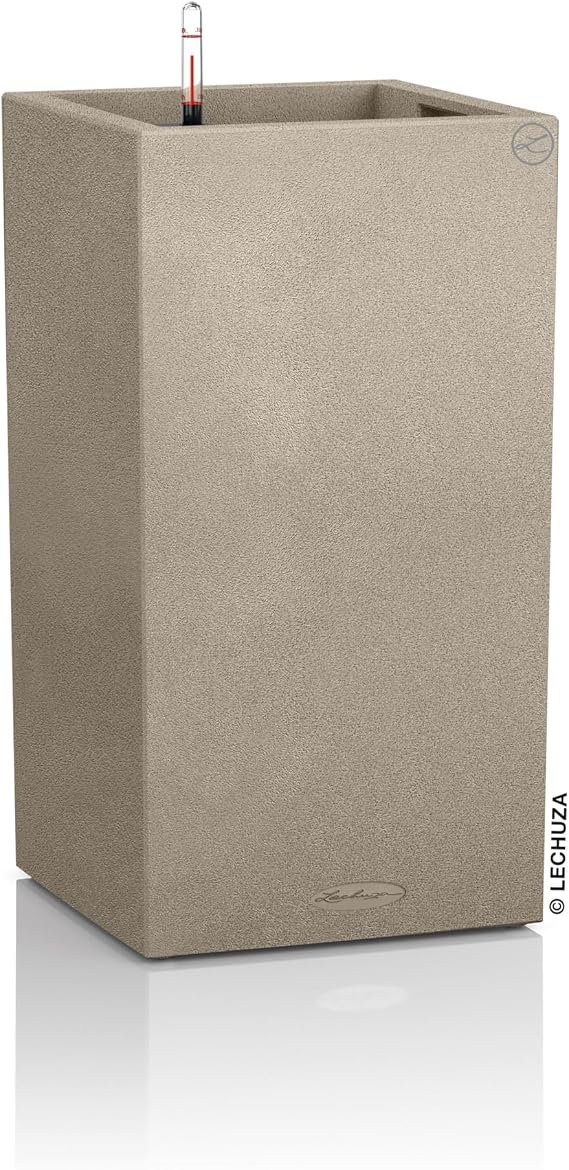 Lechuza Canto Stone High 30 Sand Beige, Self-Watering Tall Planter, H22 L11.8 W11.8 in