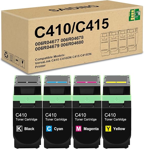 SAIDING C410 C415 Toner (with Chip) 006R04677 006R04678 006R04679 006R04680 Toner Cartridge for Xerox VersaLink C410 C410DN C415 C415DN Printers (4-Pack,Black Cyan Magenta Yellow)