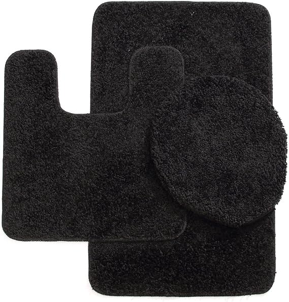 BH Home & Linen 3 Piece Monte Carlo Spa Collection Rug Set Large Mat 20" x 31 Contour 20" x 20 Lid Cover 18" x 19 Inch. (Black)