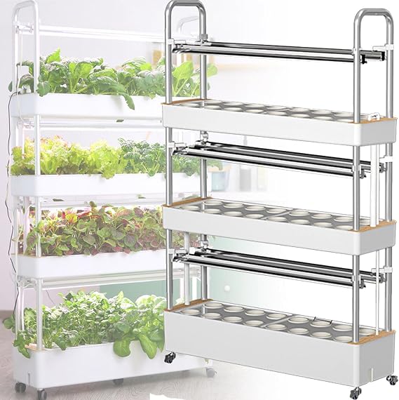 Hydroponics Tower, 48/64 Hole Garden Hydroponic Growing System with LED Grow Light, Planting Spaces PVC Vegetables Aeroponics Grow Kit, for Herbs Fruits and Vegetables,64h