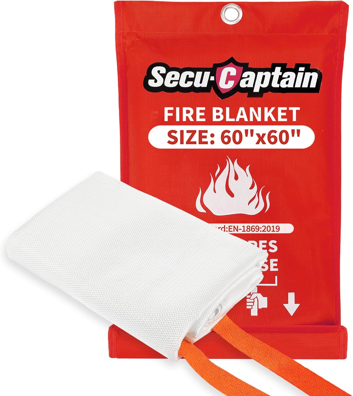 SecuCaptain Emergency Fire Blanket for Home - 60x60 X-Large Flame Retardant Blankets with Fireproof Tabs for House Camping Kitchen Fire Protection Survival Safety 1 Pack