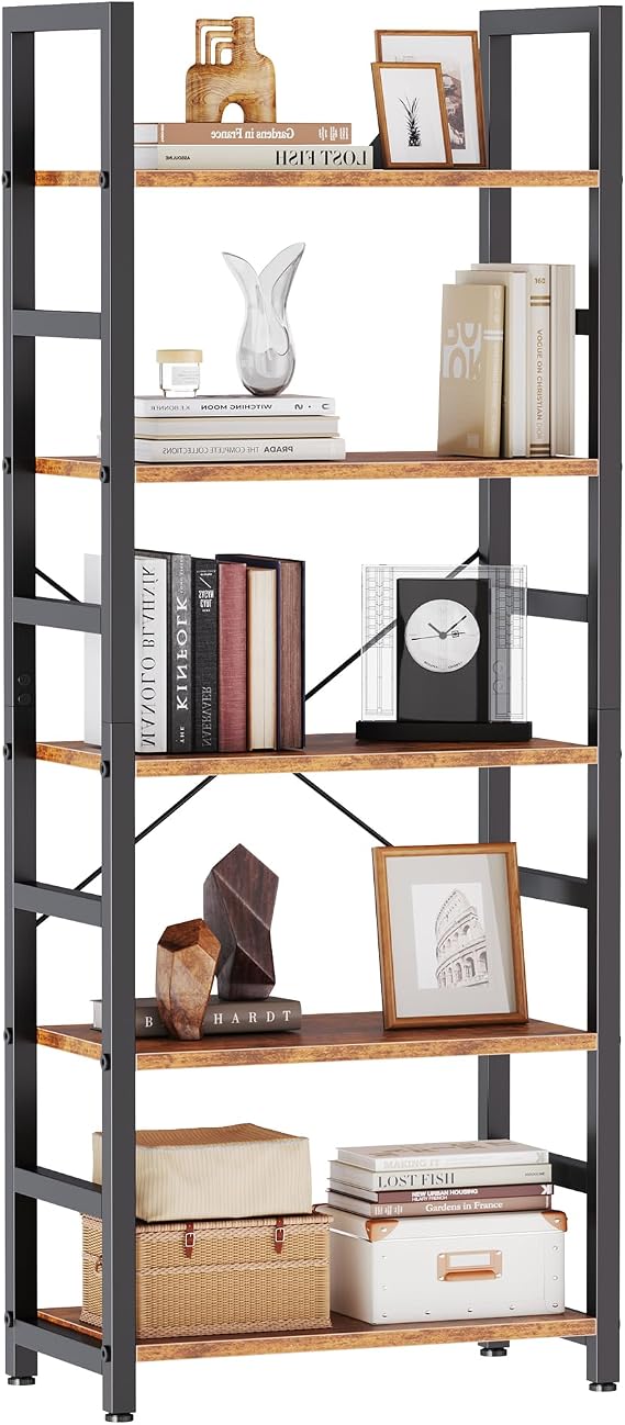 DUMOS 5-Tier Bookshelf, Modern Tall Bookcase Book Shelf